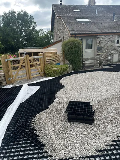 garden landscaping including stone driveway in Kendal south lake district