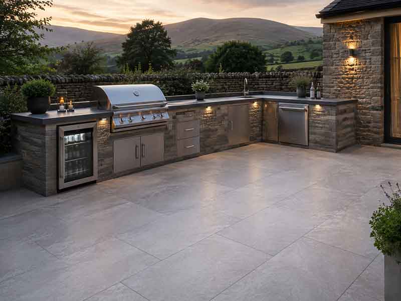 porcelain patio for an outdoor kitchen in Kendal Cumbria