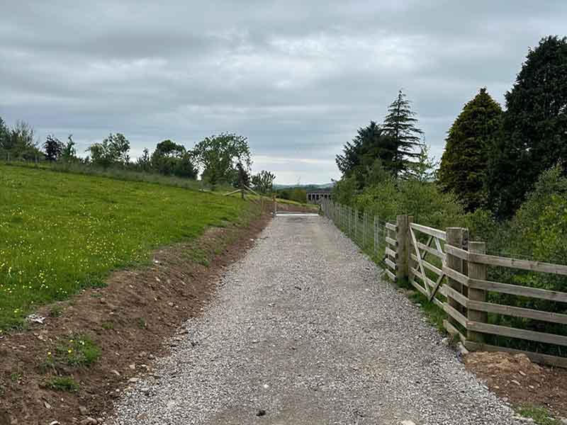 Custom stone path through field